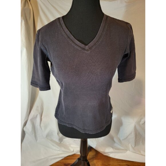 Vtge Harley Davidson Black Ribbed V Neck Womans Top Size Small? - Picture 1 of 5